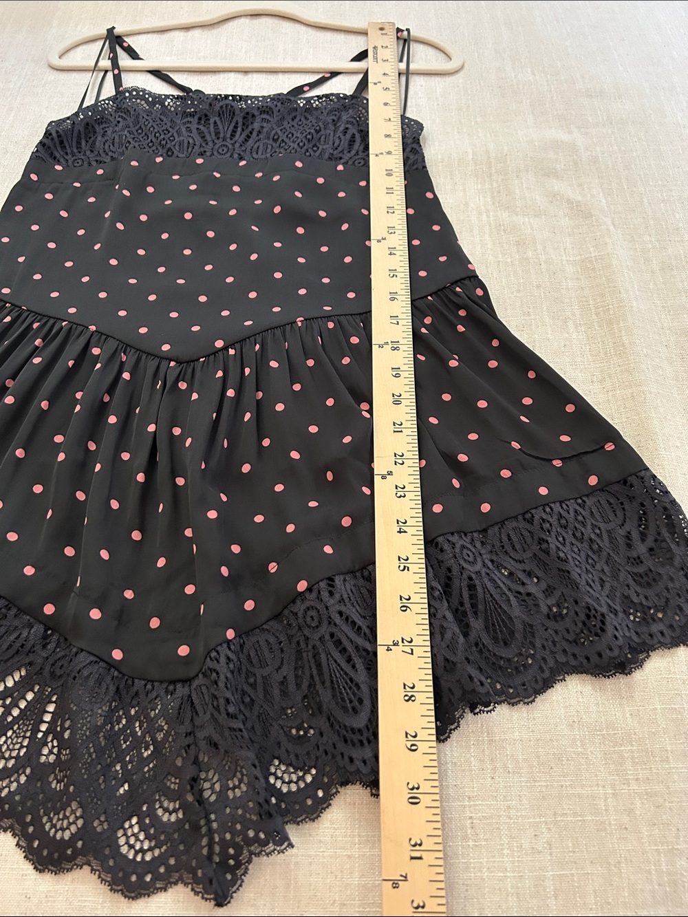 Intimately Free People City Wanders Trapeze Slip Black/Pink Polka Dot Lace Trim - Picture 12 of 14
